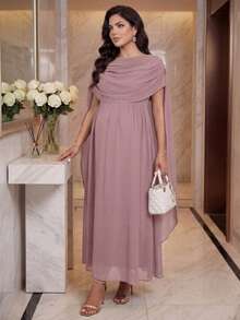 SHEIN Maternity Solid Color Pleated Casual Vacation Dress - Dusty Pink - View 3
