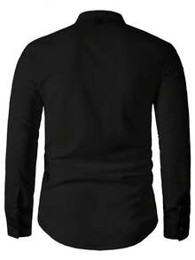 Calvornis Camisa formal de manga larga con cuello alto de unicolor para hombres, para otoño, ceremonia - Negro - Ver 2