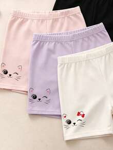 Bộ 4 chiếc quần legging co giãn in hình mèo hoạt hình, nơ, trái tim dễ thương cho bé gái, kiểu dáng thường ngày, đa năng. - Nhiều màu - Xem 5