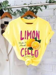 EMERY ROSE 1件装 LIMONCELLO 女士柠檬印花休闲T恤，亮丽的柠檬色和活力四射的色彩，充满夏日阳光和活力，是完美的节日礼物。“外出辣妹”必备单品！这款T恤还能修饰身材！ - 黃色 - 查看 1