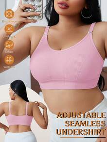 SHEIN 1 buah Baju Tidur Dalaman Wanita Ukuran Besar Tanpa Jahitan Nyaman Warna Pink Cerah untuk Musim Panas - Baby Pink - View 3