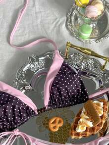 Swim Mod 2026 Spring/Summer Sweet & Spicy Retro Triangle Bikini, Tie-Up Sexy High-End Minimalist Separates Swimwear For Small Bust - Multicolor - View 4