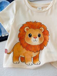 SHEIN 6件套男女宝宝/男宝宝/女宝宝可爱动物印花短袖T恤短裤套装，男宝宝套装，男宝宝夏季服装 - 藏蓝色 - 查看 5