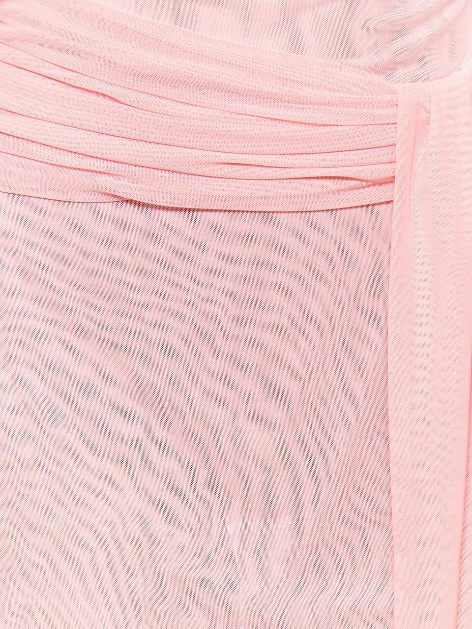 Pink Sequin Mesh Embellished Bust Wrap Around Draped Asymmetric Hem Mini Dress