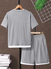 SHEIN Vacaura 青少年男童休闲舒适连帽衫和裤子套装 - 灰色 - 查看 3