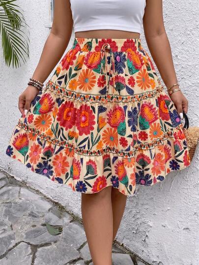 EMERY ROSE Falda casual con estampado floral de talla grande