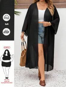 SHEIN CURVE+ Plus Size Women's Summer Business Casual Beachwear Vacations Woman Beach Coat For Spring Break Offices Women Concert Cruise Attire Cover Up - Black - View 11