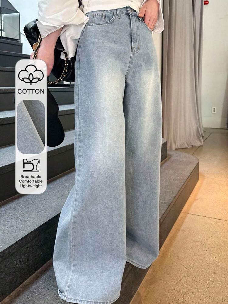 Women's Regular Waist Loose Straight Leg Jeans, Casual Street Style