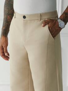 HUEFORM Men's Khaki Relaxed Fit Wide Leg Casual Pants,The Dividing Line Design Makes The Pattern More Three-Dimensional.Suitable For Daily Travel For Men - Khaki - View 3