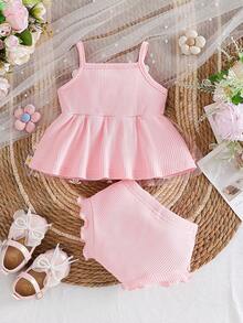 SHEIN 2pcs/Set Baby Girls' Casual Vintage Elegant Cute Daisy Embroidery Ribbon & Mesh Outfit, Suitable For Spring/Summer Outings - Pink - View 2