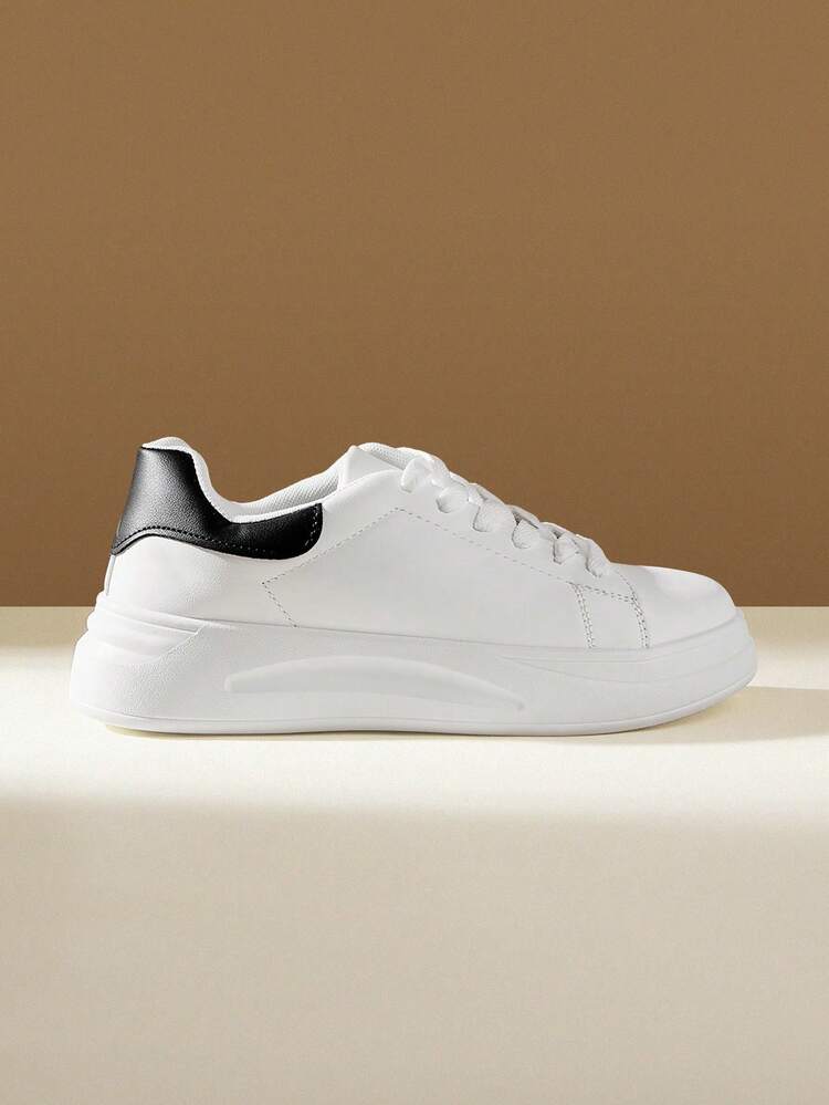 CUCCOO EASI Women's Simple, Fashionable And Comfortable Flat-Bottomed Lace-Up Casual White Sneakers, Suitable For Summer Vacation, Summer Sneakers, Casual Shoes, Back-To-School Shoes, College Students' Shoes, Autumn/Spring And Autumn Versatile Women's Shoes, Women's Sneakers, Spring Shoes, Easter Shoes, Christmas Back-To-School Shoes
