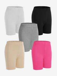 SHEIN 少女五色單純短褲彈力打底褲五入組 - 彩色 - 查看 3
