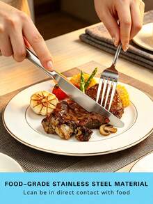4/16/24pcs Stainless Steel Black 1010 Steak Knife, Fork, Spoon Cutlery Set, For Hotel, Restaurant, Home Dining - Silver - View 4
