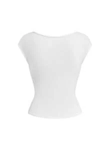 ROMWE Goth Spring/Summer Casual White Y2K Sexy Versatile Contrast Lace Ruched Waist Fitted Bodycon T-Shirt For Women - White - View 2
