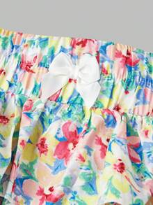 SHEIN MOD 大码休闲夏季浪漫碎花荷叶边超短裤，适合约会、郊游、派对、度假和日常休闲穿着 - 彩色 - 查看 3