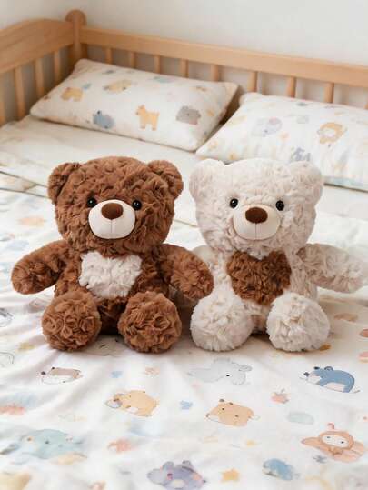 POKOJA LAND Cute Cartoon Bear-Shaped Plush Toy, Made From High-Quality Materials, With Ultra-Soft Short Plush Fabric, Hand-Stuffed Fiber Animal Doll, A Perfect Gift For Babies.
