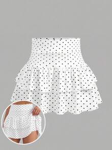 Girlism Váy ngắn dệt kim họa tiết chấm bi retro thời trang mới mùa xuân/hè cho bé gái, dễ thương, xếp tầng, có quần short bên trong, phong cách Y2K, cá tính, thích hợp cho mùa tựu trường. - trắng - Xem 1