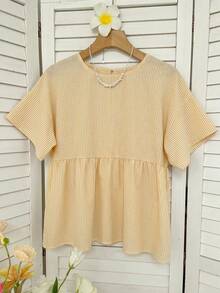 SHEIN EZwear 黄色条纹梭织女式衬衫 - 黃色 - 查看 4