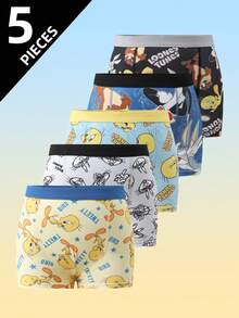 SHEIN 5pcs/Pack Young Boy Cute Cartoon Print Comfortable Boxer Briefs - Multicolor - View 1