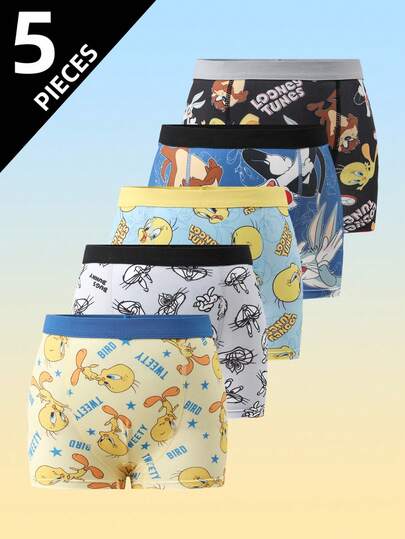 SHEIN 5pcs/Pack Young Boy Cute Cartoon Print Comfortable Boxer Briefs
