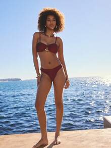 Aralina SHINE SHELL U DETAIL BANDEAU BIKINI SET - Burgundy - View 8