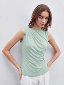 MOTF PREMIUM CAMISETA DE TIRANTES AJUSTADA CON PLIEGUES PARA MUJER - verde menta - Ver 3