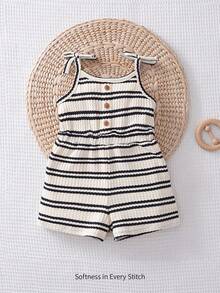 SHEIN Mono de punto suave a rayas para bebé niña - Amarillo - Ver 3
