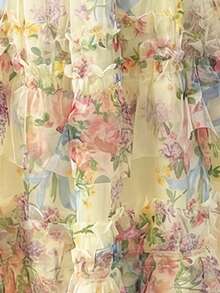 SHEIN Clasi New Short Sleeve Cake Tulle Floral Dress, Suitable For Birthday Party, Afternoon Tea Gathering, Valentine's Date, Wedding, Evening Party - Light Yellow - View 4