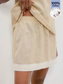 Maija Women's Contrast Lace Camisole And Shorts Casual 2 Pieces Set - Khaki - View 2