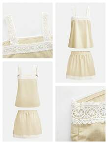Maija Women's Contrast Lace Camisole And Shorts Casual 2 Pieces Set - Khaki - View 8