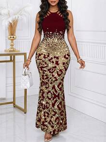Fleurora 2025 New Women's Elegant Leopard Print Fishtail Hem Burgundy Dress, Summer,Cheetah Print - Burgundy - View 6