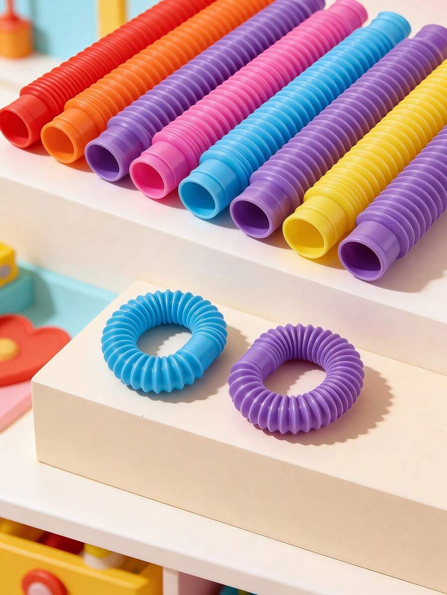 MINKOJA 10Pcs Colorful Pop Tubes Sensory Fidget Toys For Kids - Creative Stretch And Pull Pipes For Fine Motor Skills Development - Educational DIY STEM Toy Set - Multicolor - View 1