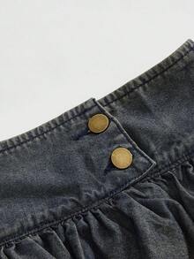 ROMWE Grunge Punk Y2K Retro Low Waist Sexy Double-Layer Ruffle Hem Mini Denim Skirt, Blue - Blue - View 4