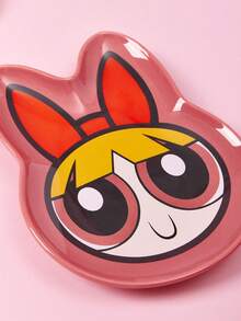 THE POWERPUFF GIRLS X SHEIN 1個卡通造型陶瓷迷你盤，適用於甜點、水果、小份食物，也可作為居家收納盤，收納鑰匙、珠寶等，適用於微波爐與洗碗機，適合居家使用，友誼、花開、泡泡、毛茛、Mojo - 西瓜紅 - 查看 6
