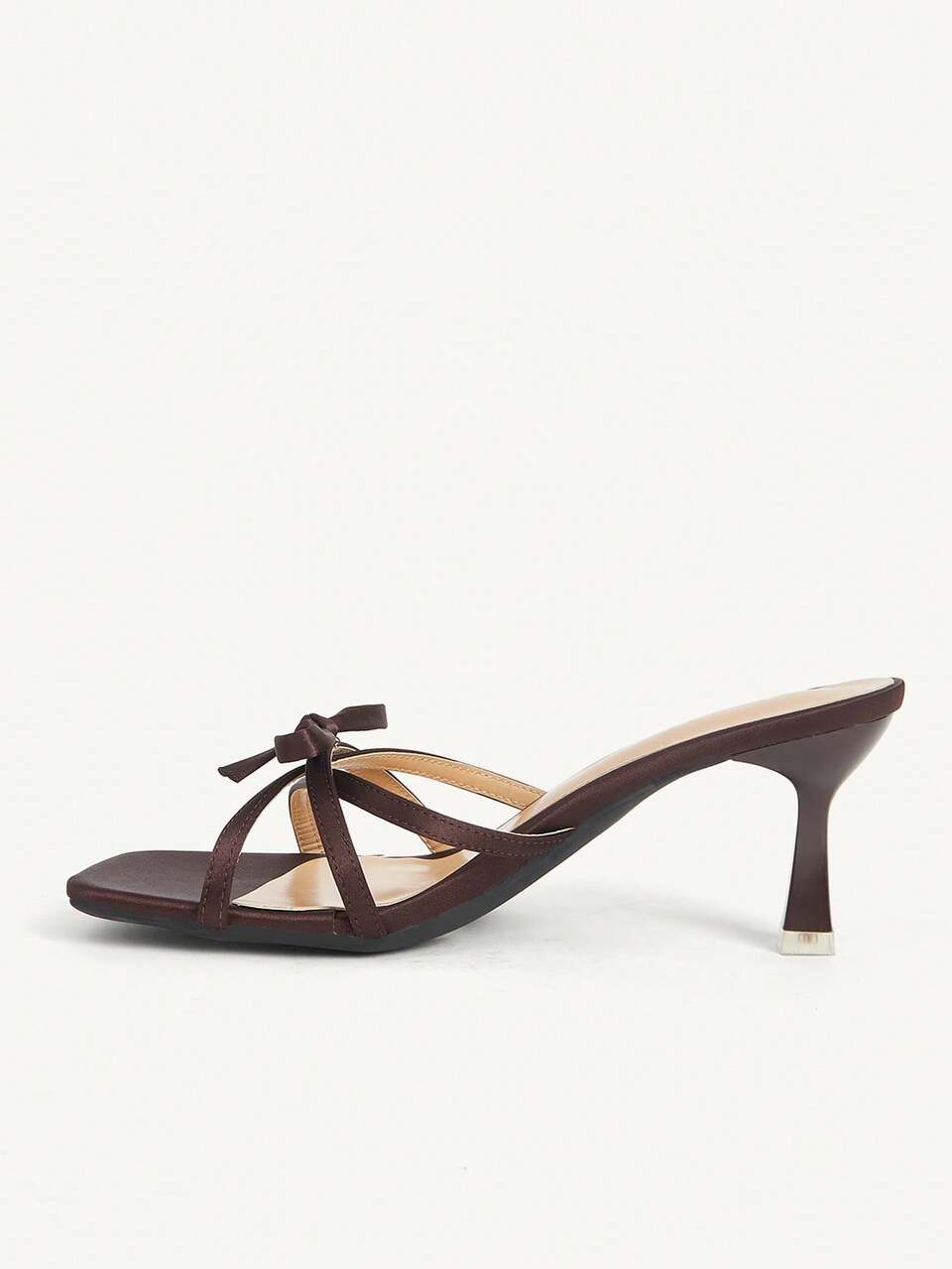 CUCCOO CHICEST Brown Satin Bow High Heel Square Toe Thin Strap Thin Heel Outside Temperament Banquet Sandals Summer