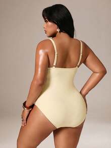 Auralis Plus Size Women's Sequin Detail Sexy One-Piece Swimsuit, Suitable For Pool And Beach - Apricot - View 8