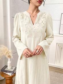 Al Najma Women's V-Neck Casual Party & Travel Arabic Style Dress - Apricot - View 3