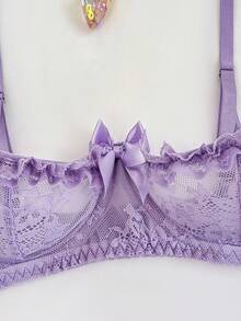 PetitDoll 5pcs Set: Sexy Lace Ruffle Plunge Dress & Fishnet Stockings - Mauve Purple - View 6