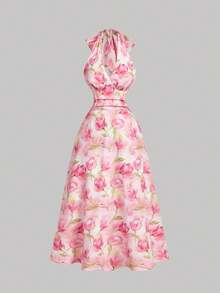 SHEIN Tween Girl Ditsy Floral Sleeveless Midi Dress - Pink - View 4