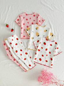 Set Piyama Bayi Perempuan 6pcs/Set Atasan Lengan Pendek dan Celana Motif Buah Kartun - MultiWarna - View 2