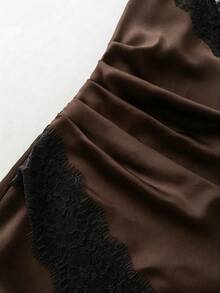 Franclia Women's Elegant Asymmetric Lace Satin Slip Dress, Spring/Summer 2026 - Brown - View 6