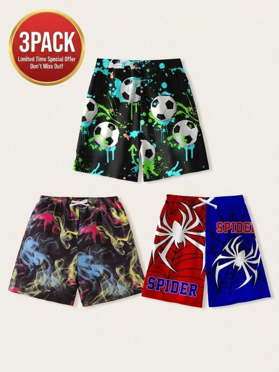 Tween Boys' Casual Loose Printed Beach Shorts, Suitable For Summer, Beach, Outdoor, Swimming - Multicolor - View 1