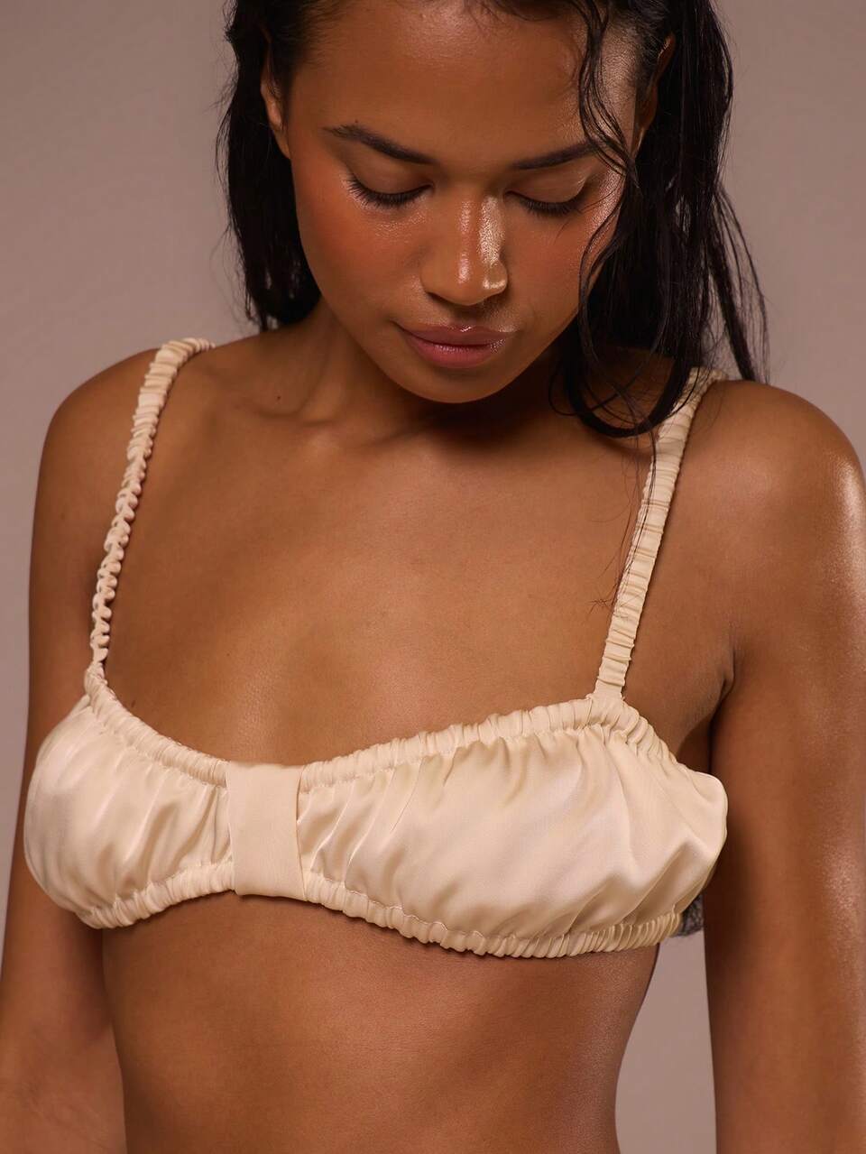Yellow Satin Ruched Elasticated Front Detail Hook Back Bralet 2 Pieces Multipack Lingerie Nightwear