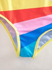 SHEIN Traje de baño de una pieza con bloques de color para niña, adecuado para vacaciones en la playa, fiestas en la piscina, fiestas en la playa - Multicolor - Ver 3