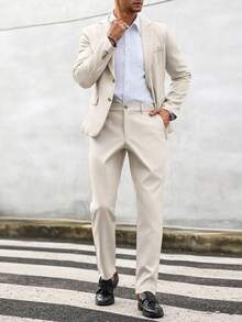 Manfinity Mode 2pcs Men's Solid Color Suit Set (Jacket & Trousers) Formal - Apricot - View 5