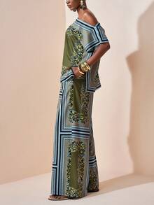 Zivah Women's Green Gingham Summer Boho Tropical European Elegant Holiday Vacation Matching Top A,Casual Bohemian Floral Color Block Print Set - Green - View 10