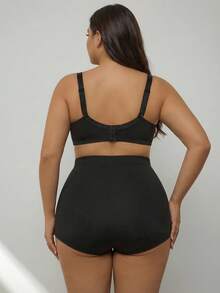 SHEIN CURVE+ 加大码女式黑色性感蕾丝拼接高腰塑形短裤/2026新款/新年加大码女式曲线塑形裤 - 黑色 - 查看 2