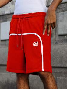 PAVTROS Men's Striped Drawstring Shorts - Red - View 4