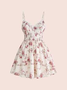Sweetness Plus Size Floral Print Sexy A-Line Dress, Suitable For Beach Holiday - White - View 5
