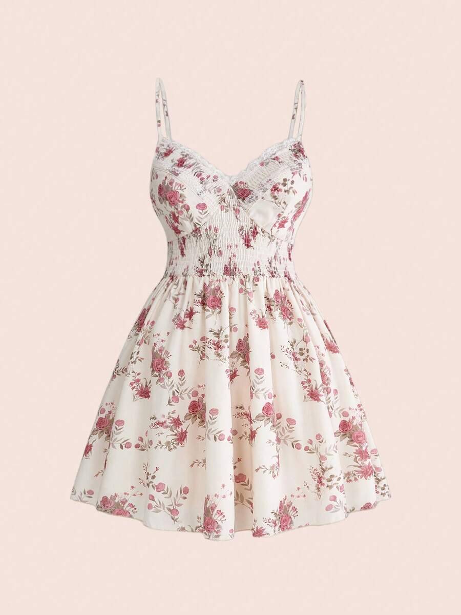 Sweetness Plus Size Floral Print Sexy A-Line Dress, Suitable For Beach Holiday - White - View 1